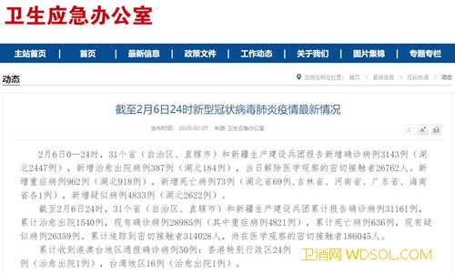 国家卫生健康委：截至2月6日24时新增确诊病_病例-出院-治愈-累计