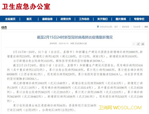 国家卫生健康委：2月15日0—24时新增确诊_武汉-病例-出院-治愈