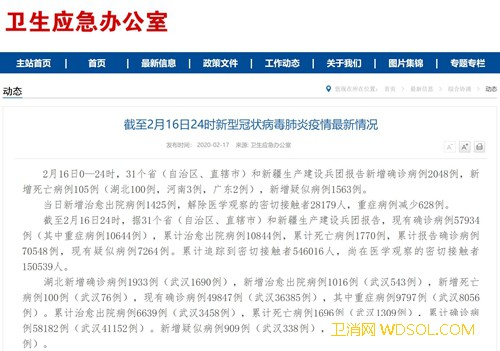 国家卫生健康委:2月16日0—24时新增确诊_武汉-病例-出院-治愈