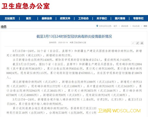 国家卫健委：3月13日0—24时新增确诊病例_武汉-病例-出院-治愈