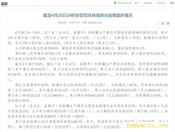 国家卫健委：4月20日0—24时新增确诊病例_武汉-疑似-病例-出院